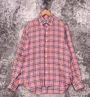 Ledbury Shirt Large Mens Slim Fit Colorful Linen Gingham Check Long Sleeve
